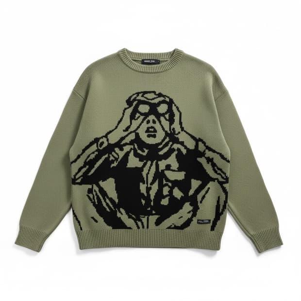 Critic 올리브색 그래픽 니트 M