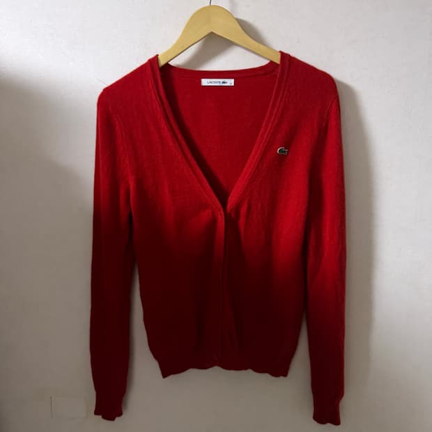 라코스테 여성 레드 캐시미어 가디건 36 (55정도)