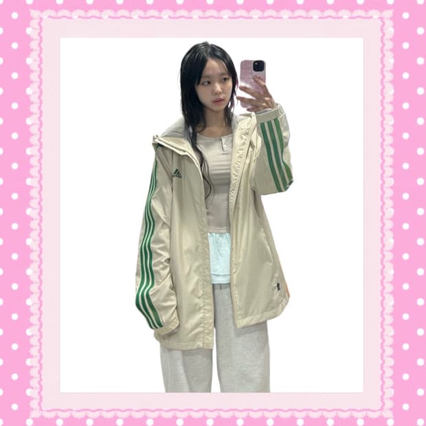 아디다스 대장 탁한 아이보리 초록 윈드져지