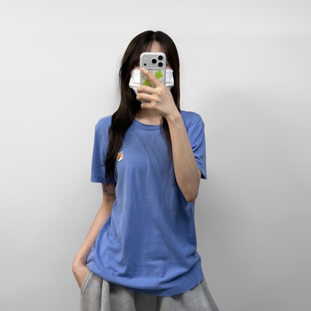 메종키츠네 폭스 헤드 반팔티 블루