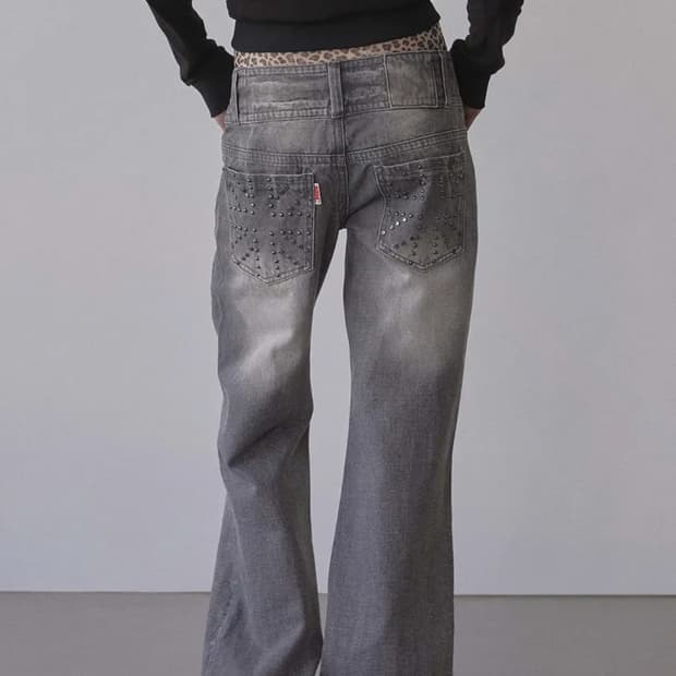 스컬프터 유니온 잭 엔지니어드 데님 워시드 그레이