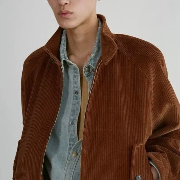 [M] 렉토 잭 코듀로이 해링턴 크롭 숏 점퍼 자켓 브라운