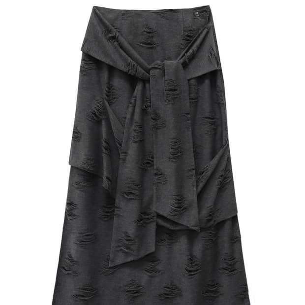 트리밍버드 스트랩 드레이프 데미지 스커트 차콜1