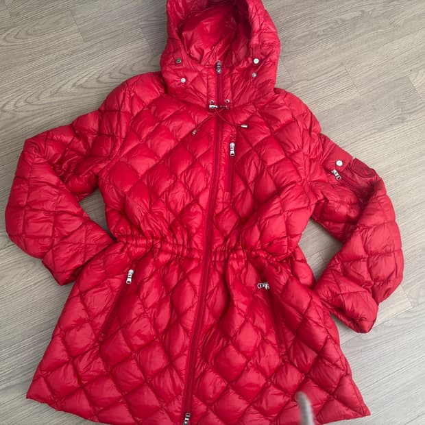 폴로 랄프로렌  경량 스트링 후드 구스 패딩 중기장 여성m