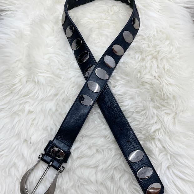 락시크 리얼레더 은장 스터드 버클 벨트