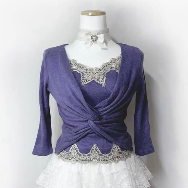 세실맥비 퍼플 레이스 셔링 탑 7부 니트 페어리 바이올렛 보라 오네갸루