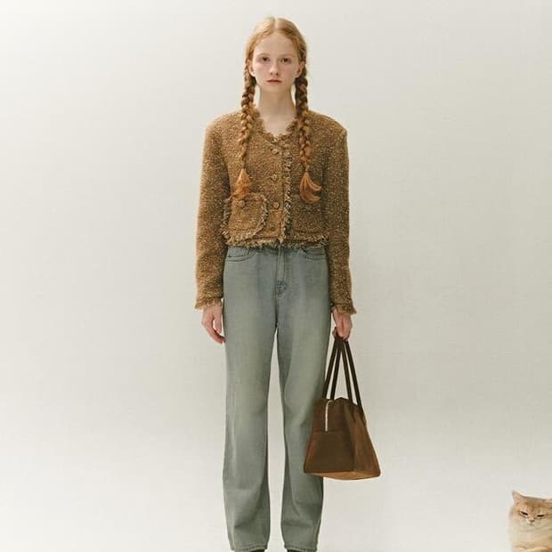 누아르나인 프린지 트위드 울 누빔 자켓