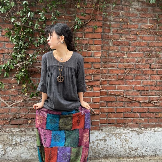 히피 패턴 패치워크 벌룬스커트