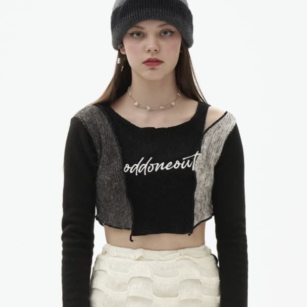 오드원아웃 패치워크 데미지 니트
