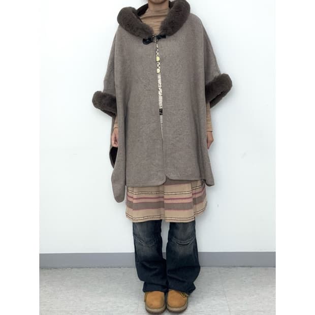 빈티지 브라운 케이프 망토 판쵸