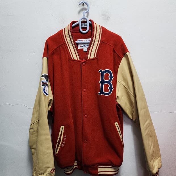 90s 마제스틱 x MLB 보스턴 레드삭스 리얼레더 바시티자켓