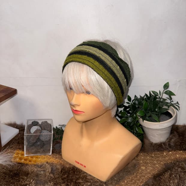 Khaki bohemian knit hair band 