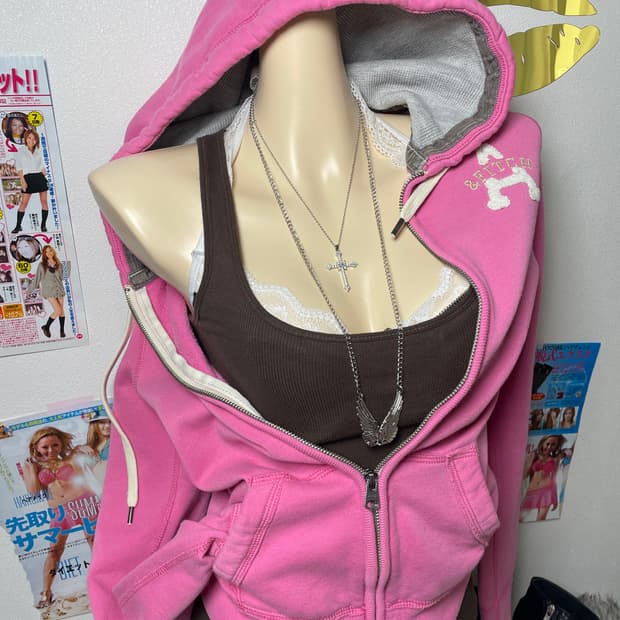 Abecrombie 아베크롬비 핑크 스펠로고 후드집업