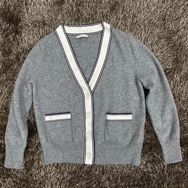 산드로 SANDRO 그레이 배색 캐시미어 혼방 포켓 가디건 1