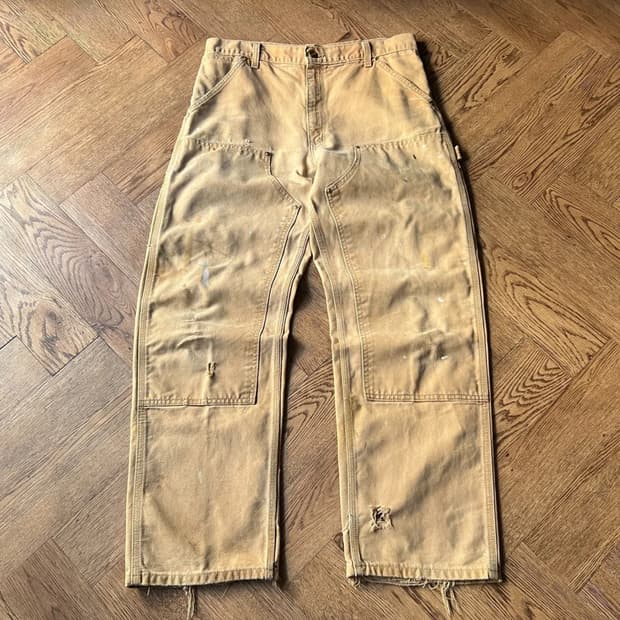 [34]칼하트 USA Made 데미지드 페이딩 브라운 더블니 워크 팬츠