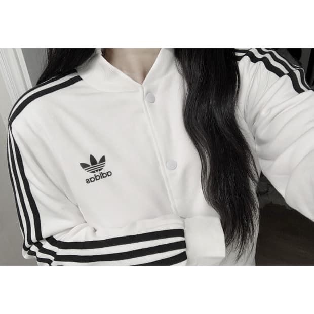 아디다스 파이어버드 빅로고 화이트 흰검 코튼 져지 트랙탑