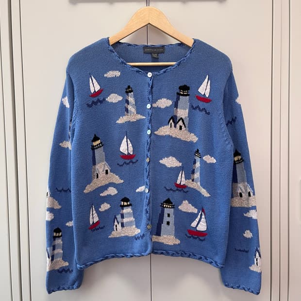 (Rare) Northern isles 바다 풍경 니트 가디건 