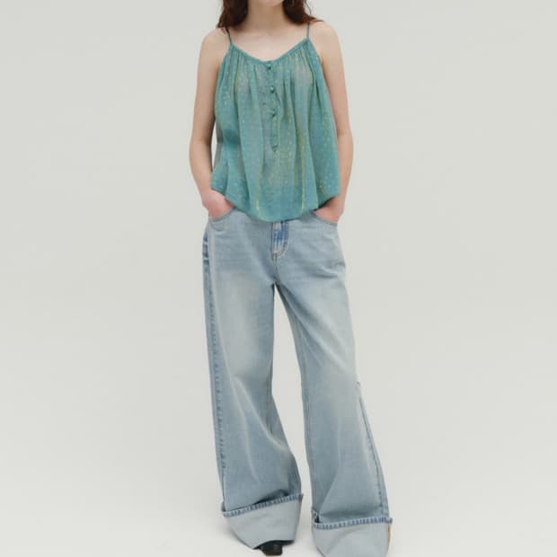 Salty pebble 투톤 자카드 슬리브리스 블루