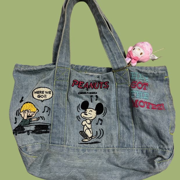 빈티지 스누피 데님 토트백