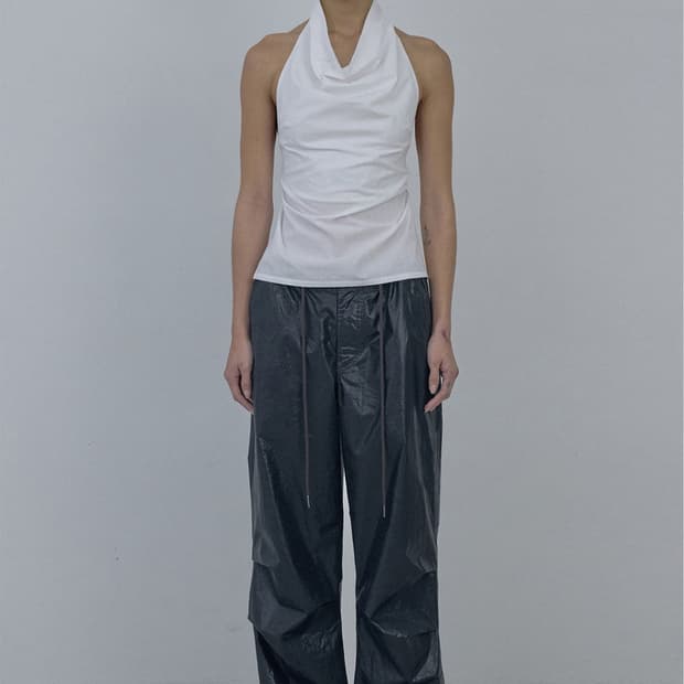 스컬프터 Glossy Parachute Pants Black