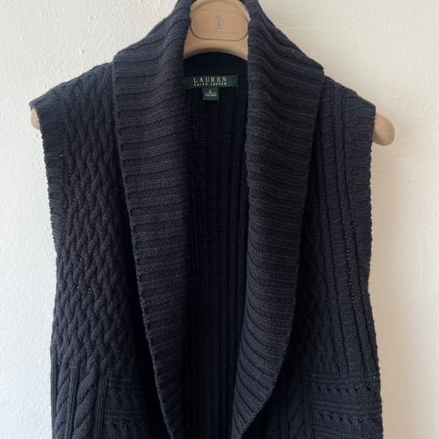 로렌 랄프로렌 여성 블랙 케이블니트조끼 니트베스트