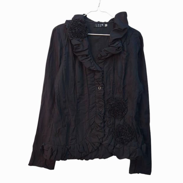 꼼데가르송 st 러플 플라워 디테일 셔링 블라우스