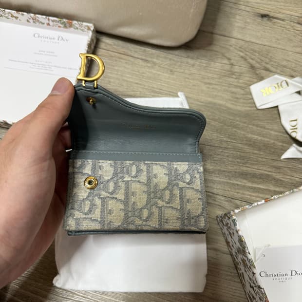 디올 오블리크 새들 카드지갑 베이지