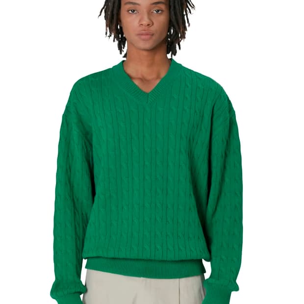 [4] 브라운야드 캐시미어 케이블 니트 그린 새상품