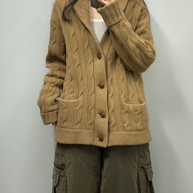폴로 랄프로렌 베이지 숄카라 케이블 니트 가디건