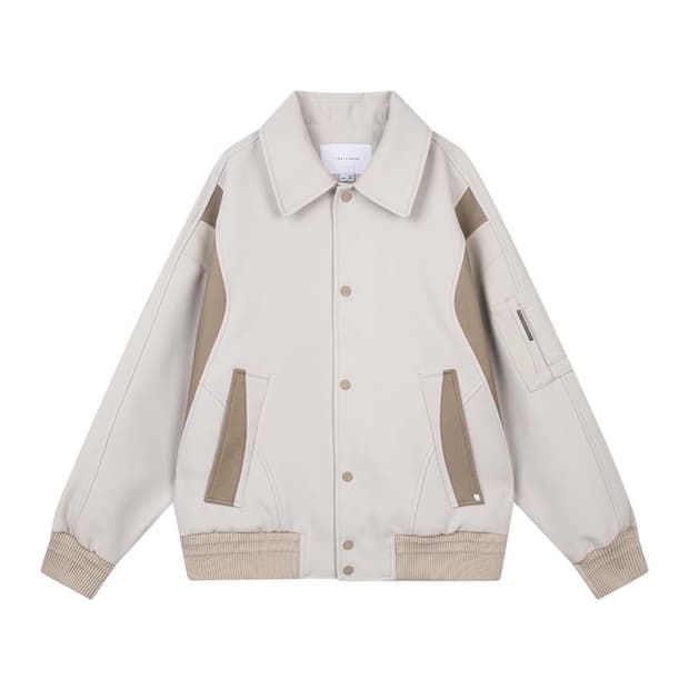 리버클래시 베이지 오버핏 바시티 점퍼