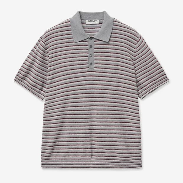 [M] 인템포무드 호라이즌 스트라이프 카라 반팔 니트 그레이