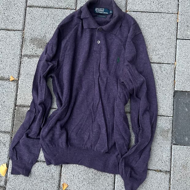 2000s VTG 폴로 polo 딥 퍼플 포니 카라 메리노울 니트