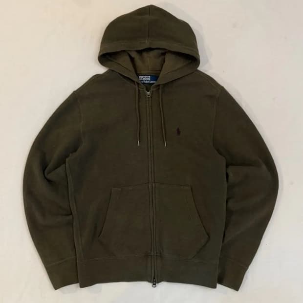 00s 폴로 랄프로렌 투웨이 와플 니트 후드집업 올리브