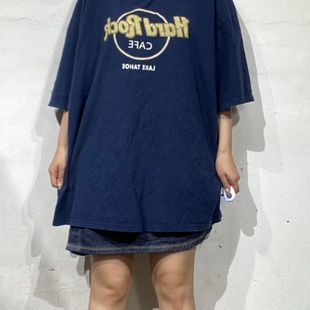 90s 하드락 카페 로고 그래픽 빈티지 네이비 티셔츠 2XL