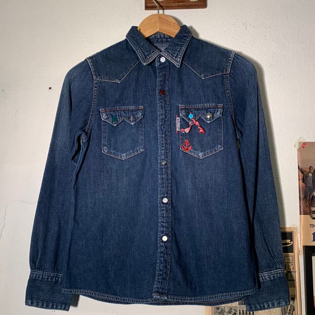 블루블루 터키석 콘초 버튼 자수 청자켓