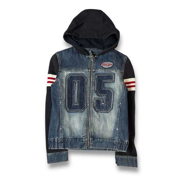 후부 05 포인트 스티치 데님 후드집업  S