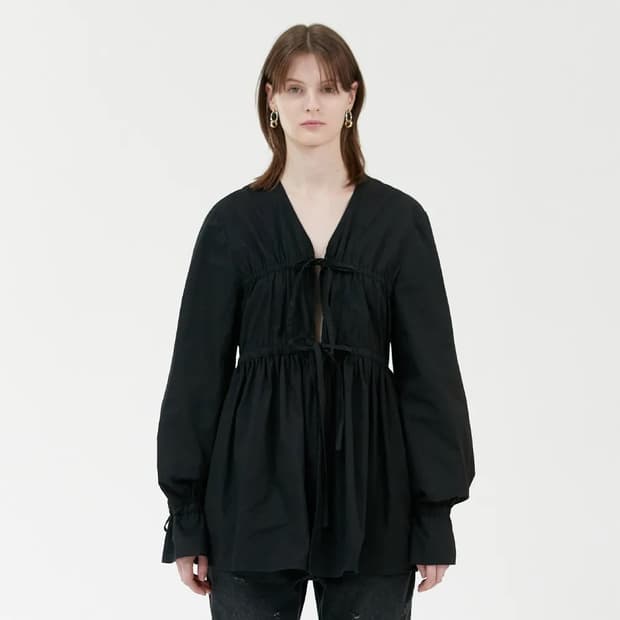 gyeong ribbon open shirts black 리본 오픈 셔츠