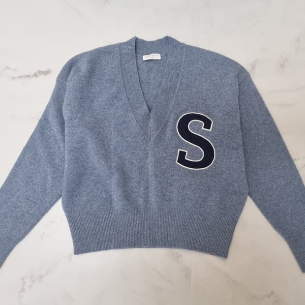 Sandro 산드로 브이넥 S 패치 울 니트 55