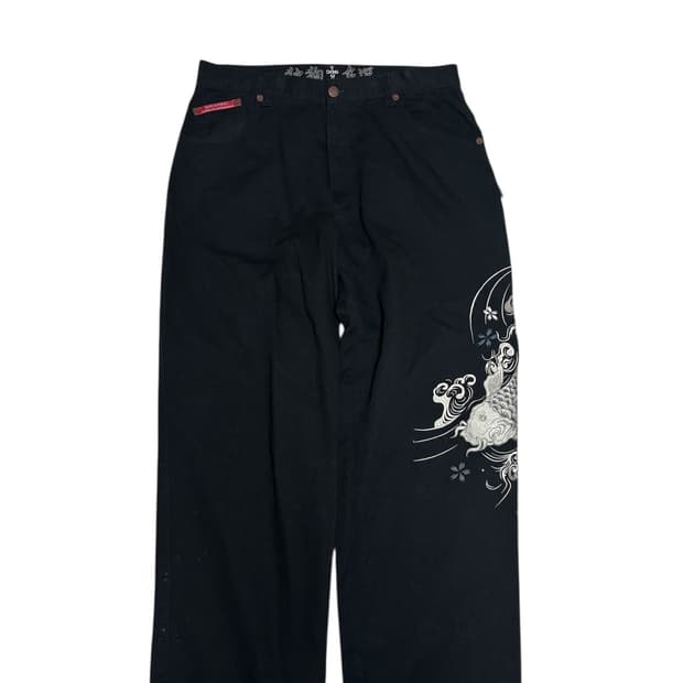 도그타운 dogtown 블랙 오리엔탈 잉어 자수 와이드 배기팬츠