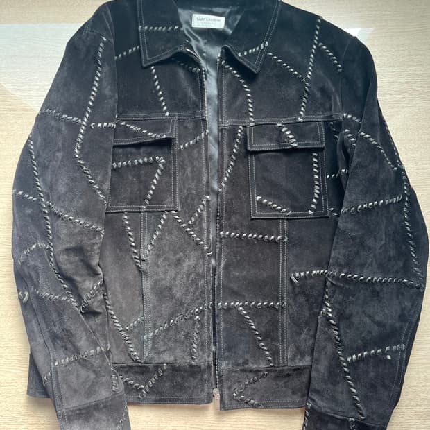 54 생로랑 스티치 스트링 스웨이드 레더 트러커 자켓
