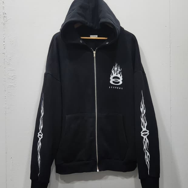 [XL] 스트리트빈티지 불꽃 프린팅 블랙 후드집업 남성 XL