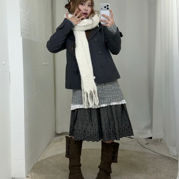 무채색 사와코 오프숄더 니트 피코트 코디세트