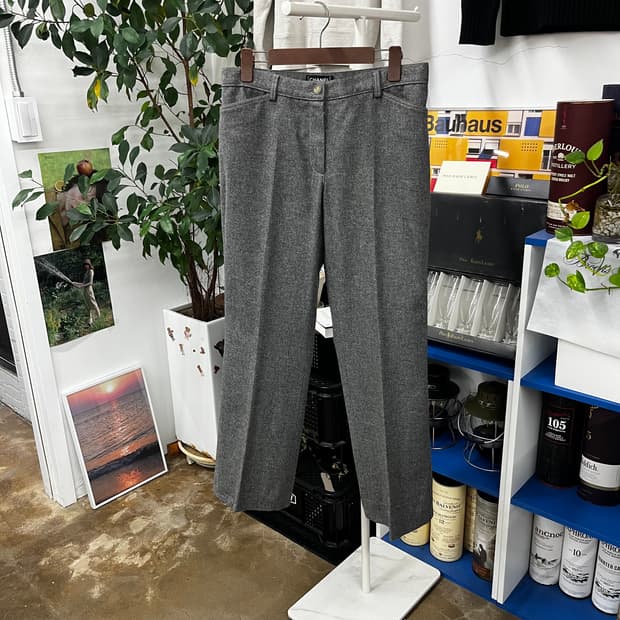 샤넬 우먼 스티치 울 와이드 팬츠 40