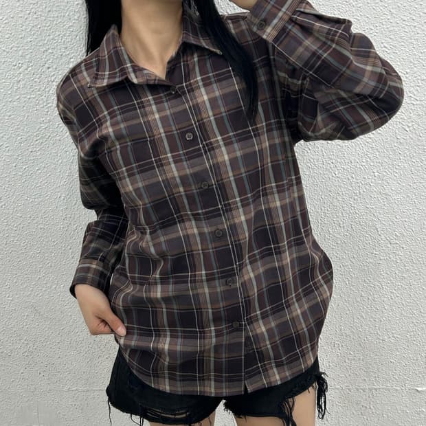 입생로랑 버건디로고 체크 셔츠 95