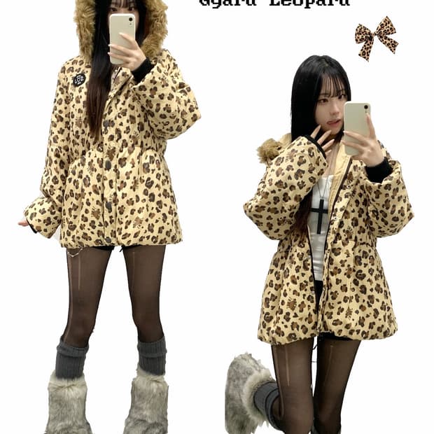 [JENNI] 갸루 레오파드 호피 울프죠 패딩 자켓