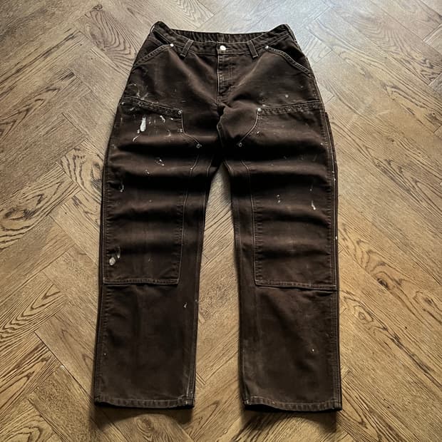 [30]칼하트 USA 빈티지 페인팅 다크브라운 더블니 워크 팬츠