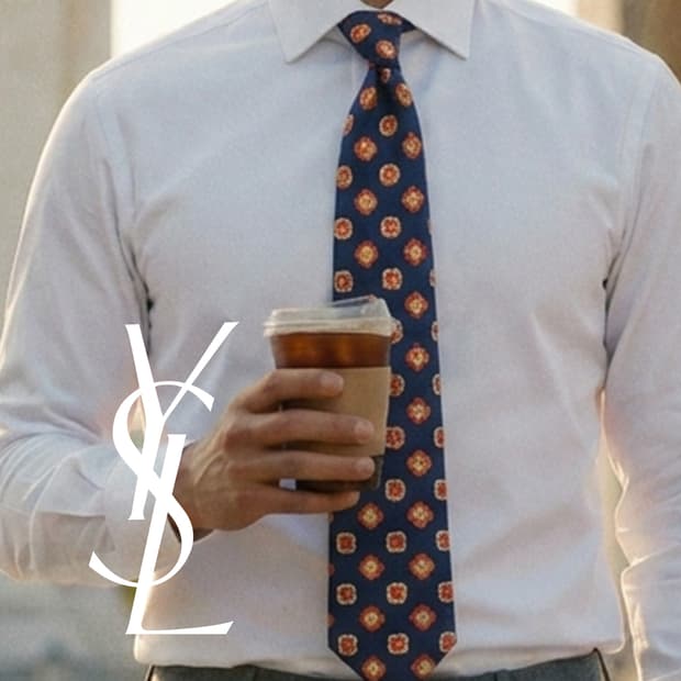 입생로랑 실크 네이비 플라워 모티브 넥타이 9.4cm A등급 K2583