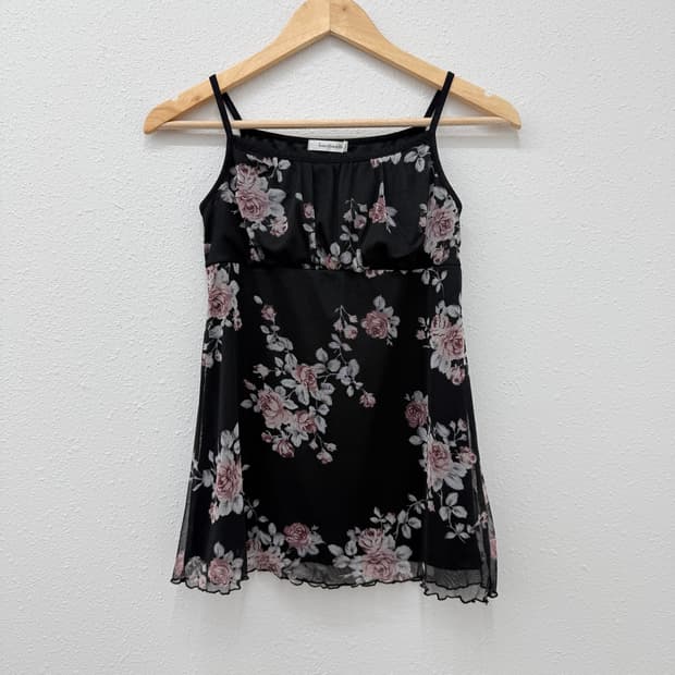 빈티지 Lacifonelli 블랙 로즈 시스루 레이어드 슬리브리스