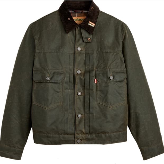 바버 리바이스 타입2 왁스 자켓 올리브