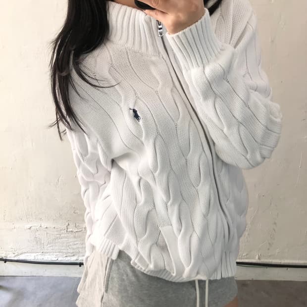 Polo 폴로 랄프로렌 신형 우먼 화이트컬러 케이블 니트집업